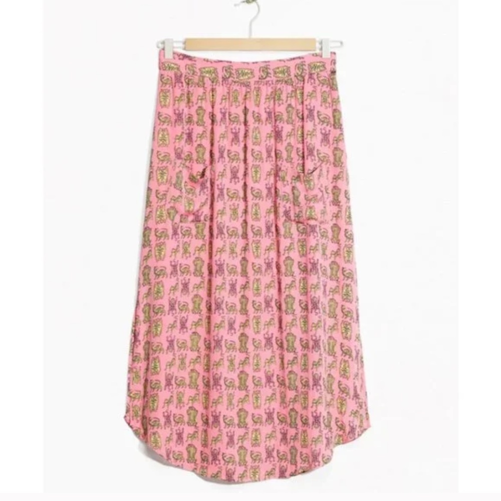 & Other Stories / pink quirky tiger printed midi skirt with pockets 8